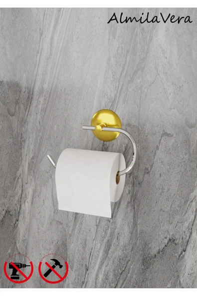 Egem Home Güçlü Garantili Yapışkanlı 5 mm Gold Tuvalet Kağıtlık Wc Askısı ürün görseli 1