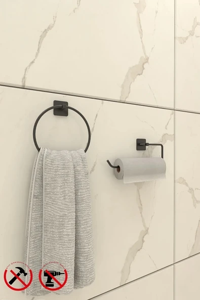 Egem Home Yapışkanlı Kare Halka Havluluk Ve Kare Rulo Havluluk Banyo Aksesuar Seti ürün görseli 1
