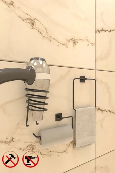 Egem Home Yapışkanlı Kare Havluluk Kare Fön Ve Kare Rulo Havluluk Banyo Aksesuar Seti ürün görseli 1