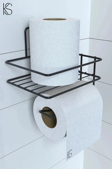Egem Home Siyah Yapışkanlı Tuvalet Kağıtlığı Askısı Yedekli Tuvalet Kağıtlık ürün görseli 1