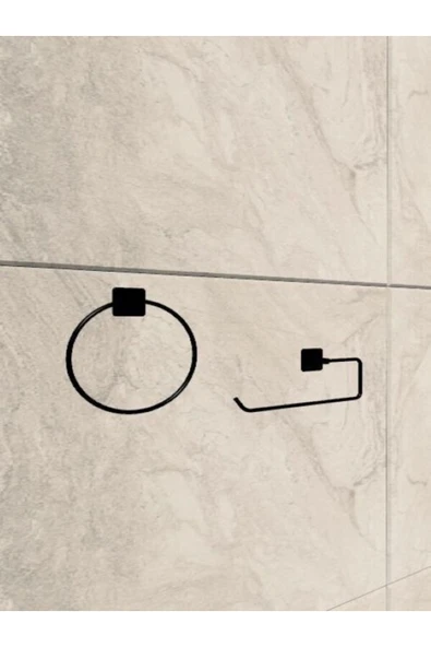 Egem Home Siyah Yapışkanlı Kare Havluluk Ve Solo Havluluk Seti Banyo Seti ürün görseli 1