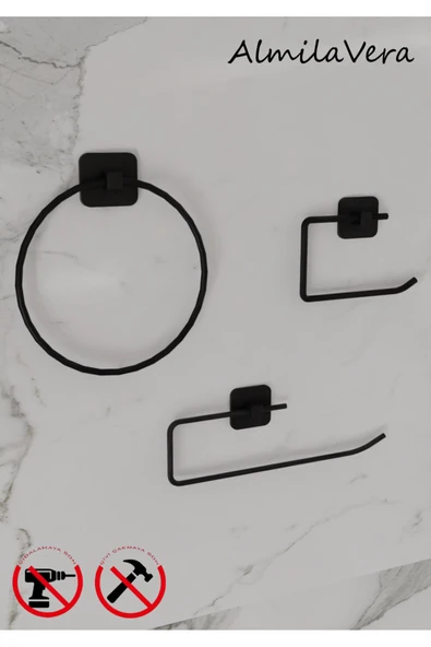 Egem Home Siyah Yapışkanlı Kare Rulo Havluluk Halka Havluluk ve Tuvalet Kağıtlık 3'lü Set ürün görseli 1