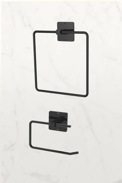 Egem Home Yapışkanlı Kare Havluluk Havlu Askısı ve Tuvalet Wc Kağıtlık Pratik Banyo 2'li Set ürün görseli 1