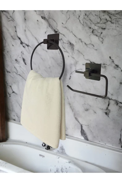 Egem Home Yapışkanlı Banyo Aksesuar Seti Yuvarlak Havluluk Kapaksız Tuvalet Kağıtlığı ürün görseli 1