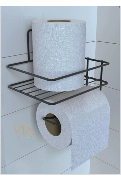 Egem Home Yapışkanlı Raflı Siyah Tuvalet Kağıdı Tutacağı Askısı Metal tuvalet Kağıtlık wc raf ürün görseli 1