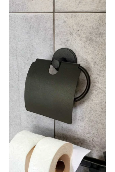 Egem Home Yapışkanlı Geniş Kapaklı Mat Siyah Tuvalet Kağıtlığı ürün görseli 1