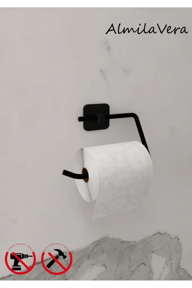Egem Home Siyah Yapışkanlı Kare Tuvalet Kağıtlık Wc Askılık Wc Kağıtlık ürün görseli 1