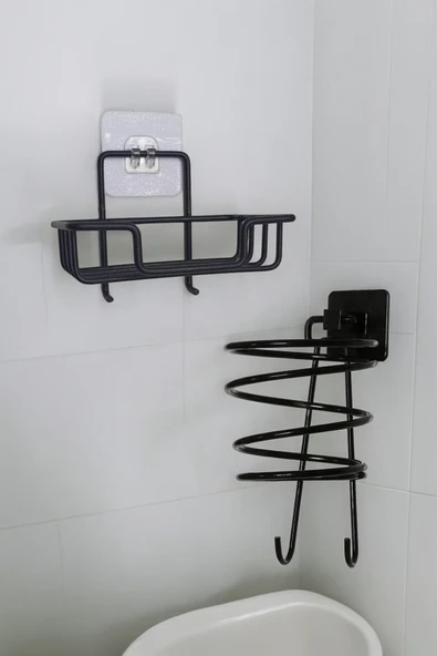 Egem Home Yapışkanlı Kancalı Katı Sabunluk ve Yapışkanlı Fönlük ürün görseli 1