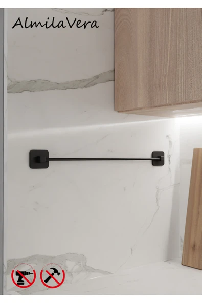 Egem Home Siyah Kare Yapışkanlı Uzun Havluluk Havlu Askısı ürün görseli 1