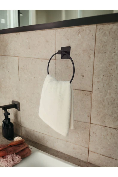 Egem Home Siyah Yapışkanlı Siyah Kare Yuvarlak Havluluk Havlu Askısı ürün görseli 1