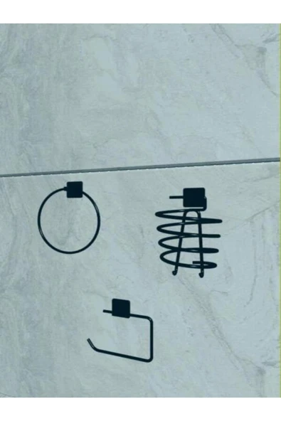 Egem Home Siyah Yapışkanlı Tuvalet Kağıtlık Halka Havluluk Askısı ve Fön Makinesi Askısı Seti Banyo Seti ürün görseli 1