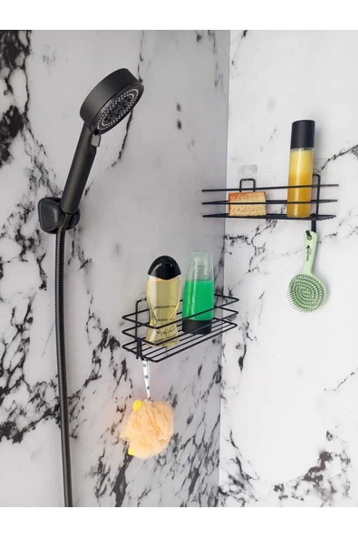 Egem Home Yapışkanlı Kancalı 2 Adet Banyo Rafı Duş Başlığı Duş Seti ürün görseli 1