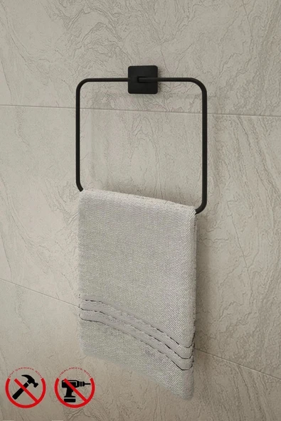 Egem Home Siyah Yapışkanlı Kare Havlu Askısı Kare Havluluk ürün görseli 1