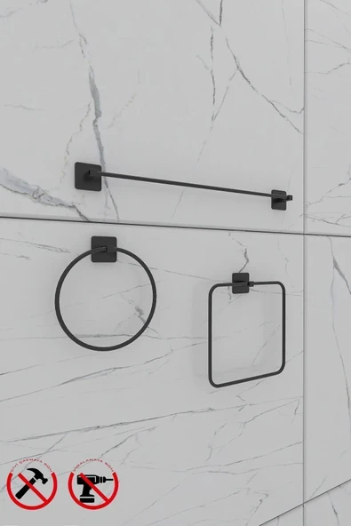 Egem Home Yapışkanlı Kare Uzun Havluluk Kare Havluluk Halka Havluluk Banyo Aksesuar Seti ürün görseli 1