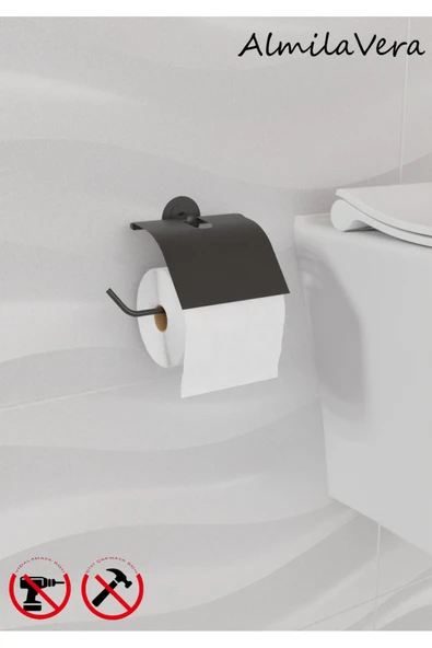 Egem Home Güçlü Garantili Yapışkanlı 5 mm Siyah Kapaklı Tuvalet Kağıtlık Wc Askısı ürün görseli 1