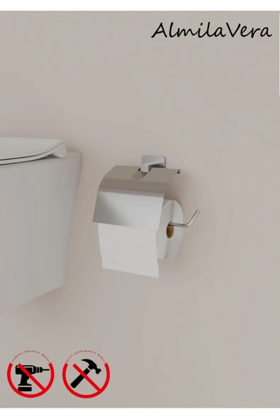 Egem Home Krom-Gümüş Yapışkanlı Kare Kapaklı Tuvalet Kağıtlık Wc Kağıtlık ürün görseli 1