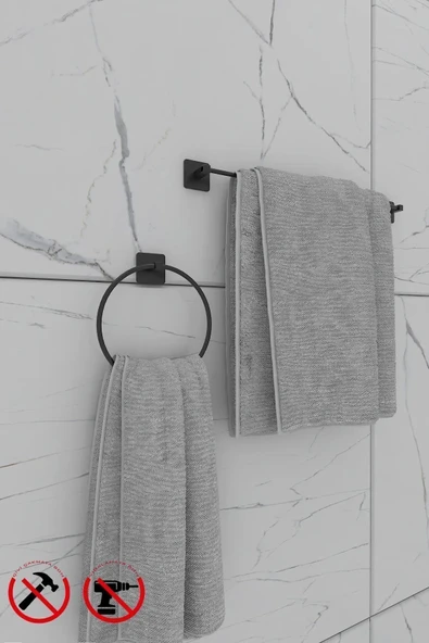 Egem Home Yapışkanlı Kare Uzun Havlu ve Kare Halka Havluluk Banyo Aksesuar Seti ürün görseli 1