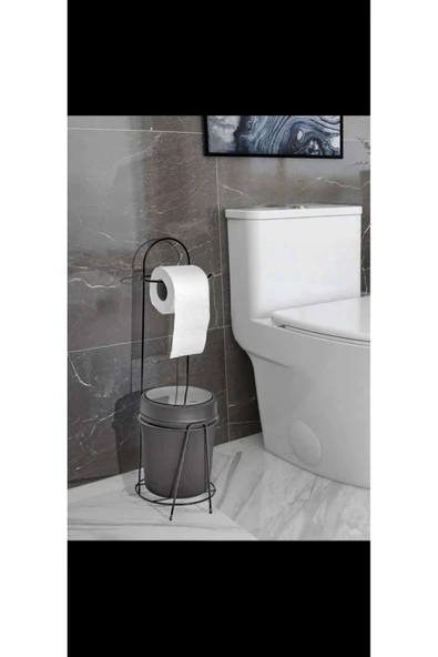Egem Home Siyah Lux Çöp Kovalı Tuvalet Kağıtlık Stantı Wc Kağıtlık Çöp Kovalı ürün görseli 1