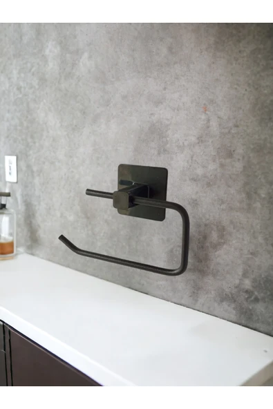Egem Home Yapışkanlı Siyah Kare Açık Tuvalet Kağıtlığı Wc Kağıtlık Tuvalet Kağıdı Askısı ürün görseli 1