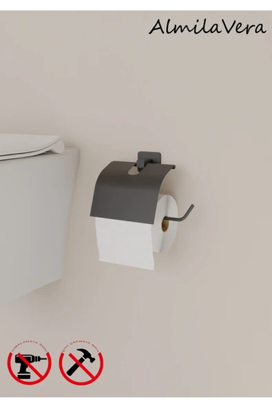 Egem Home Siyah Yapışkanlı Kare Kapaklı Tuvalet Kağıtlık Wc Kağıtlık ürün görseli 1