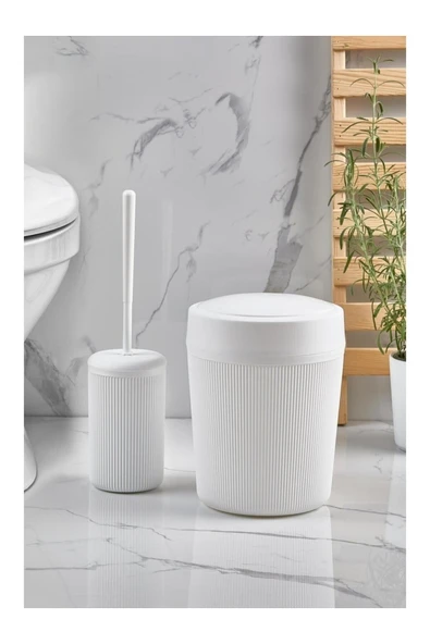 Egem Home Beyaz Çöp Kovası ve Klozet Fırçası Seti 2'li Set ürün görseli 1