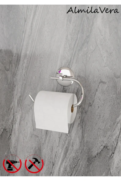 Egem Home Güçlü Garantili Yapışkanlı 5 mm Krom-Gümüş Tuvalet Kağıtlık Wc Askısı ürün görseli 1