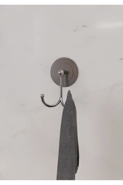 Egem Home Güçlü Yapışkanlı Garantili Krom-Gümüş Bornoz Askısı 2'li Bornozluk ürün görseli 1