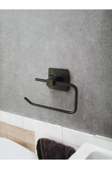 Egem Home Yapışkanlı Siyah Kare Açık Tuvalet Kağıtlık Wc Kağıtlık ürün görseli 1