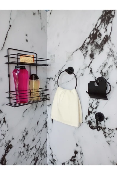 Egem Home Yapışkanlı 2 Katlı Banyo Rafı,yuvarlak Havluluk,tuvalet Kağıtlığı, Bornozluk ürün görseli 1