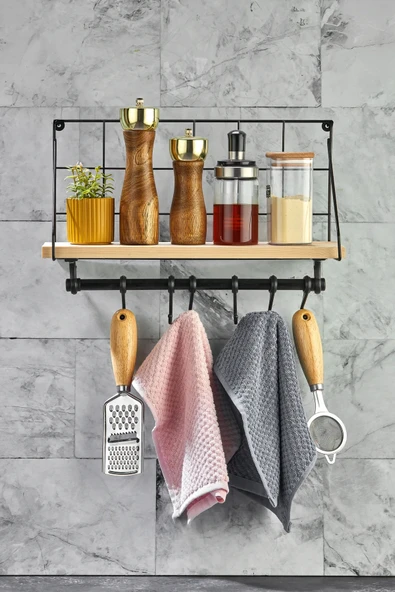 Egem Home Retro Kancalı Metal Duvar Rafı Askılı Ev Mutfak Duvar Rafı Banyo ve Mutfak Düzenleyici ürün görseli 1