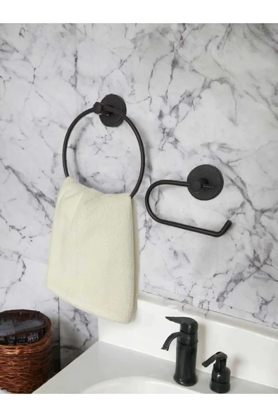 Egem Home Yapışkanlı Banyo Seti Yuvarlak Havluluk Kapaksız Tuvalet Kağıtlığı ürün görseli 1