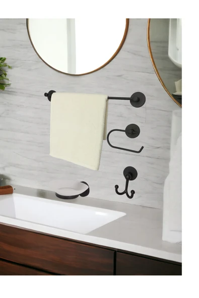 Egem Home Banyo Aksesuar Seti, Siyah, Düz Havluluk Tuvalet Kağıtlığı, Bornozluk,Sabunluk- Mat Siyah ürün görseli 1