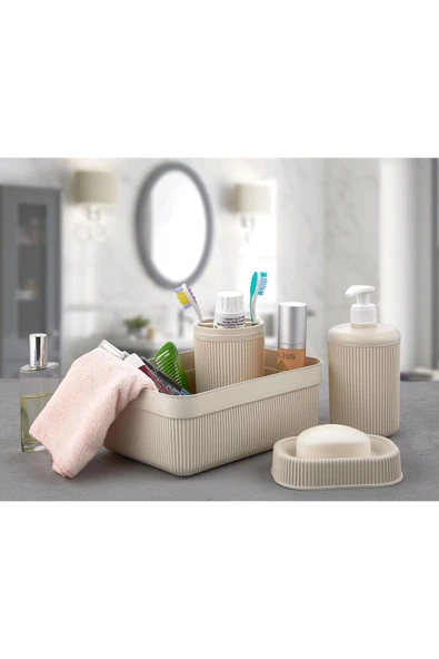 Egem Home Krem 4 Parça Banyo Seti Diş Fırçalık Sıvı Sabunluk Katı Sabunluk ve Banyo Düzenleyici ürün görseli 1