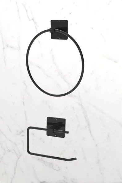 Egem Home Yapışkanlı ve Vidalı Yuvarlak Havluluk Havlu Askısı ve Tuvalet Wc Kağıtlık Pratik Banyo 2'li Set ürün görseli 1