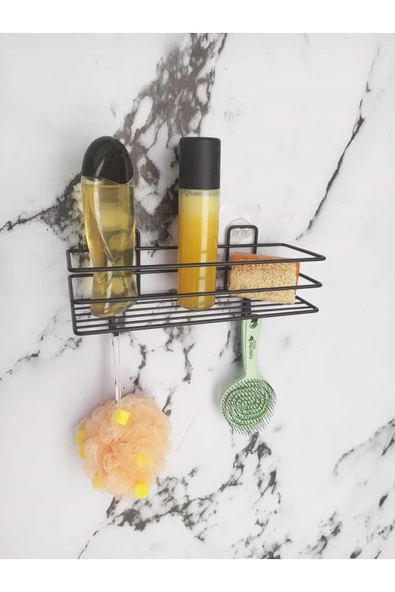 Egem Home Yapışkanlı Kancalı Banyo Ve Mutfak Rafı Mat Siyah Banyo Duş Askısı ürün görseli 1