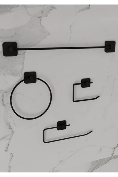 Egem Home Siyah Yapışkanlı Kare Uzun Havluluk Rulo Havluluk Halka Havluluk ve Tuvalet Kağıtlık 4'lü Set ürün görseli 1
