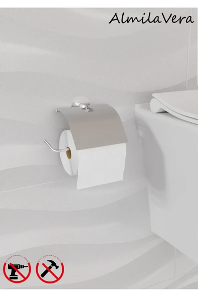 Egem Home Güçlü Garantili Yapışkanlı 5 mm Krom-Gümüş Kapaklı Tuvalet Kağıtlık Wc Askısı ürün görseli 1