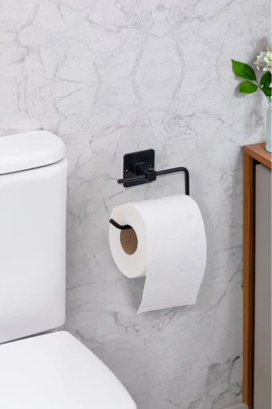 Egem Home Kare Yapışkanlı Siyah Açık Tuvalet Kağıtlığı Wc Kağıtlık Tutucu ürün görseli 1