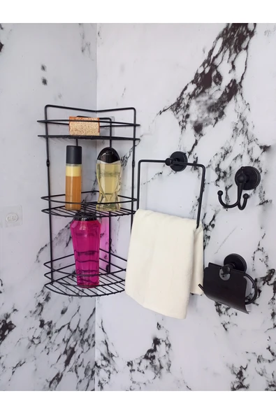 Egem Home Yapışkanlı Banyo Aksesuar Seti 3 Katlı Eko Şampuanlık,kare Havluluk,tuvalet Kağıtlığı, Bornozluk ürün görseli 1
