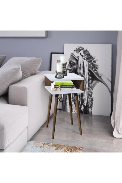 RMD SHOP Eymen Ahşap Ayaklı Yan Sehpa (köşe Sehpa) Beyaz-barok ürün görseli 1