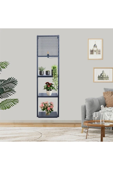 RMD SHOP Kitaplıklı Aplik Duvar Rafı Ve Lambader Siyah Raflı ürün görseli 1
