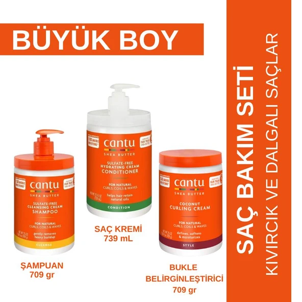 Cantu Büyük Boy Saç Bakım Seti- Şampuan+ Saç Kremi+ Bukle Belirginleştirici - Kıvırcık, Dalgalı Saçlar ürün görseli 1