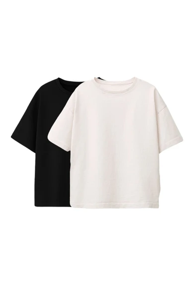 Basic 2'Li Unisex Bisiklet Yaka T-Shirt ( Siyah- Beyaz ) ürün görseli 1