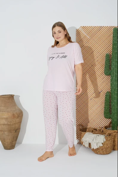 Estiva 24073 Büyük Beden Kadın Kısa Kol Pijama Takım ürün görseli 1