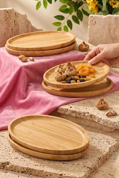 Bambum 6'lı Oval Servis Tabağı Seti – Kahvaltı, Pasta ve Sunum Tabakları Büyük ürün görseli 1