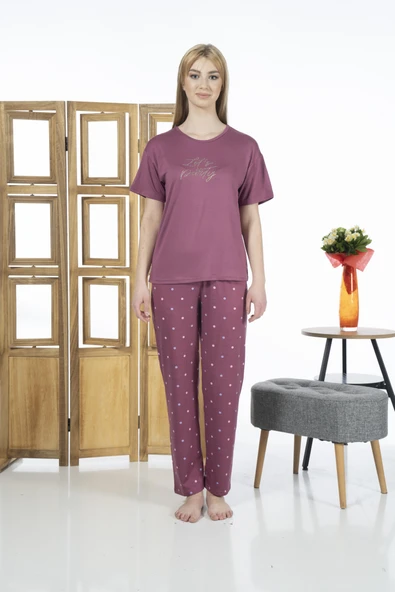 Estiva 24137 Kadın Kısa Kol Puantiyeli Pijama Takım ürün görseli 1