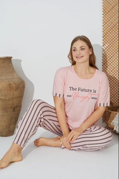 Estiva 24071 Büyük Beden Kadın Kısa Kol Pijama Takımı 4