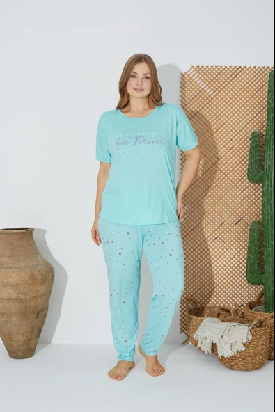 Estiva 24072 Büyük Beden Kadın Kısa Kollu Pijama Takım ürün görseli 1