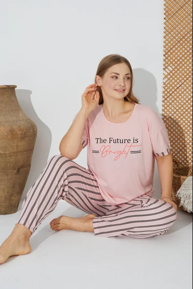 Estiva 24071 Büyük Beden Kadın Kısa Kol Pijama Takımı 6