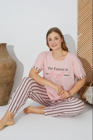 Estiva 24071 Büyük Beden Kadın Kısa Kol Pijama Takımı 5